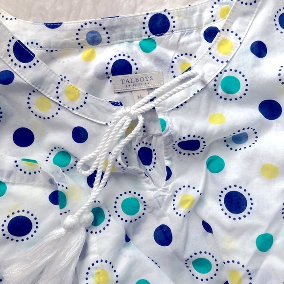 Talbots | Tops | Talbots Multi Color Polka Dot Tassel 34 Sleeve Blouse ...